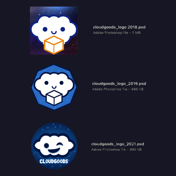 Cloudgoods logo history 2018 to 2021