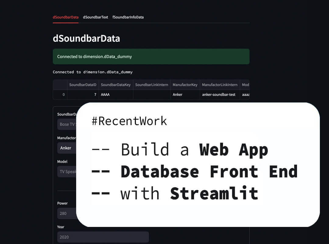 Recent Work: Streamlit web app interface for my SQL database